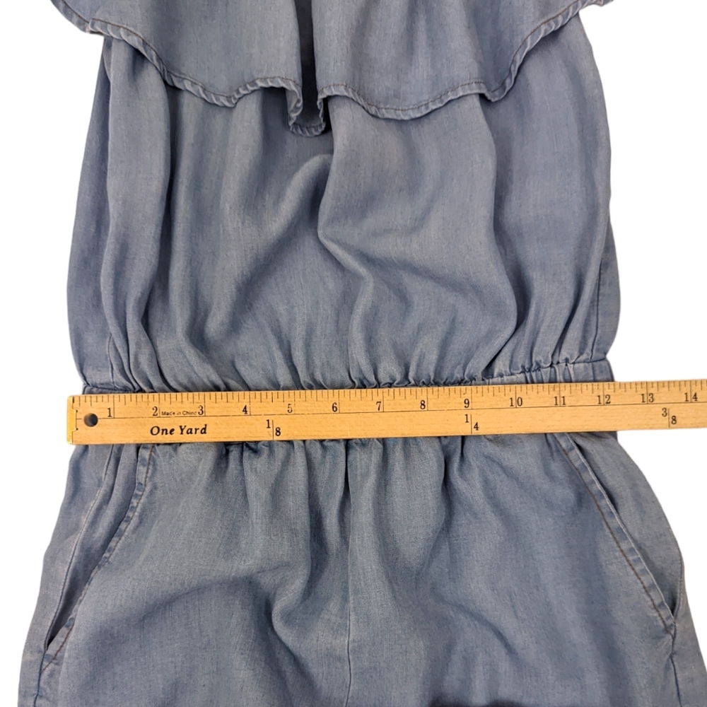 Splendid Chambray Romper Jumpsuit Womens XS Blue Tencel Off The Shoulder - Picture 9 of 15